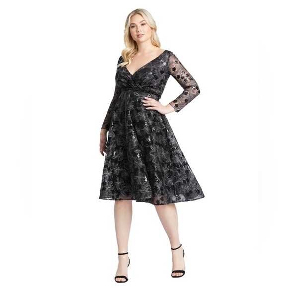 Mac Duggal 67541 NWT Illusion Sleeve Floral Dress - Picture 1 of 6